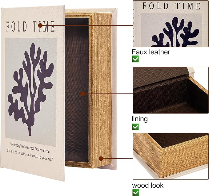 PACOLO Decorative Book Boxes, Faux Wood cover Storage for Hidden Jewelry, Money, and Cash (FOLD TIME)