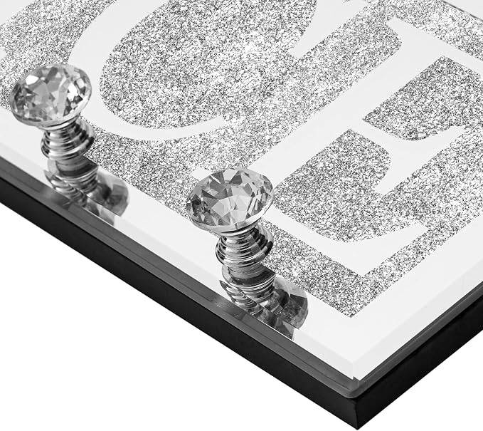 SHYFOY Crystal Clear Hooks Key Holder Key Hanger, Sparkly Mirrored Home Letters Plaque Sign for Decor, Silver Mirror Decoration Wall Art for Entryway Hallway Living Room, Nice Letter