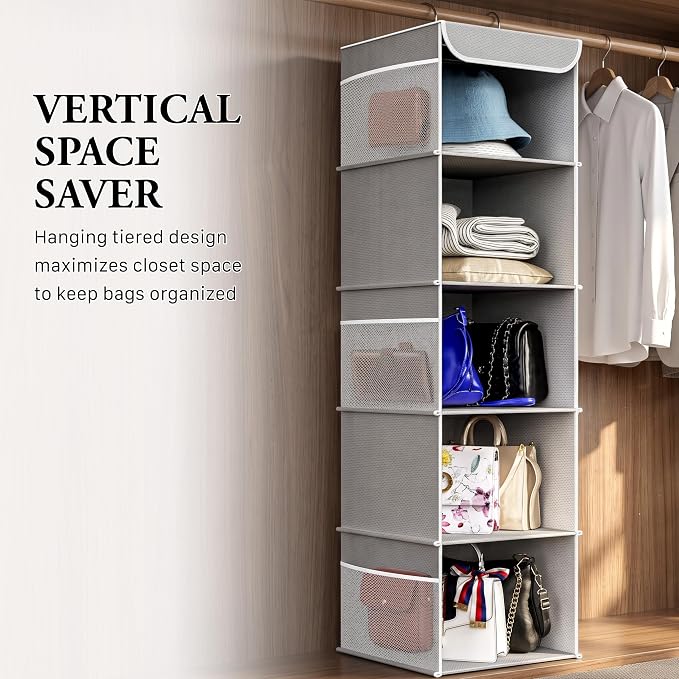 Simple Houseware 5 Shelf Hanging Closet Organizer, Gray