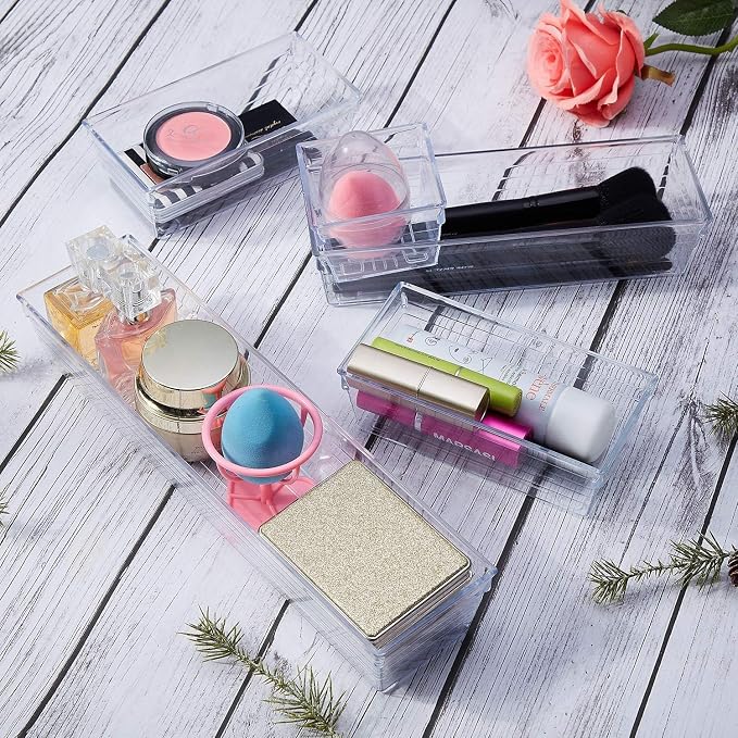 DCA 14 PCS Clear Plastic Drawer Organizer Tray for Makeup, Kitchen Utensils, Jewelries and Gadgets
