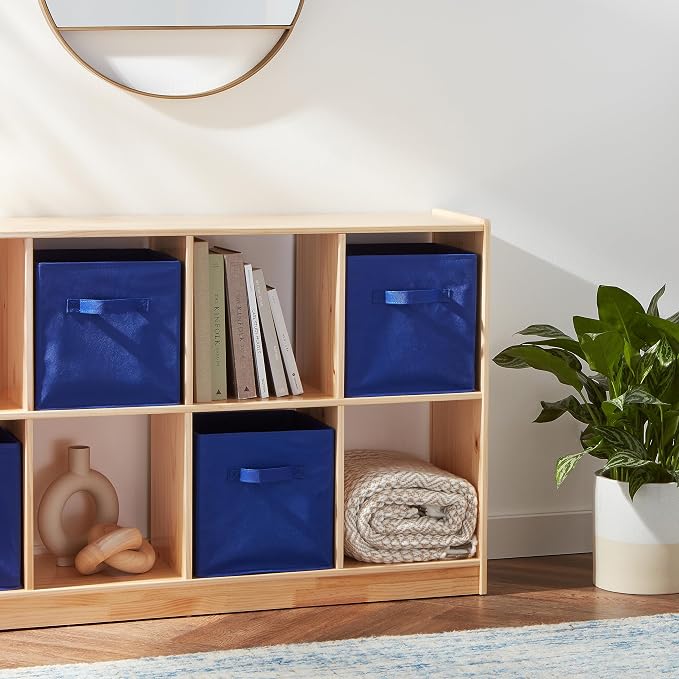 Amazon Basics Collapsible Fabric Storage Bins with Handles, Cube Organizer for Home Organization, 10.5"x10.5"x11", Navy, 6 Count (Pack of 5)