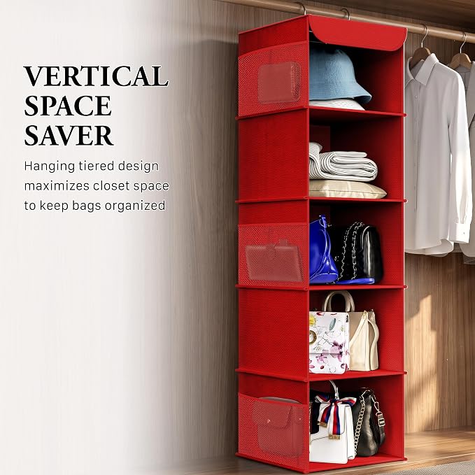 Simple Houseware 5 Shelf Hanging Closet Organizer, Red