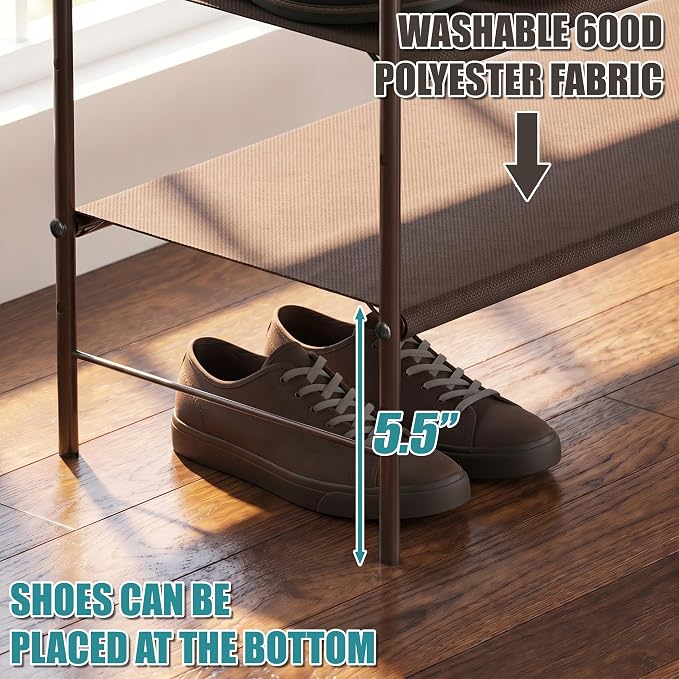 Simple Houseware 6-Tier Shoe Rack Storage Organizer w/Side Hanging Bag, Bronze