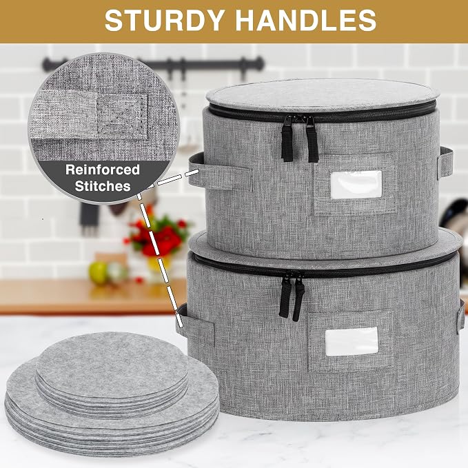 Stack Store Plus More Set of 4 China Storage Cases for Dinnerware - Hard Shell and Stackable - Sizes: 12" - 10" - 8.5" and 7" W - 48 Plate Separators Included