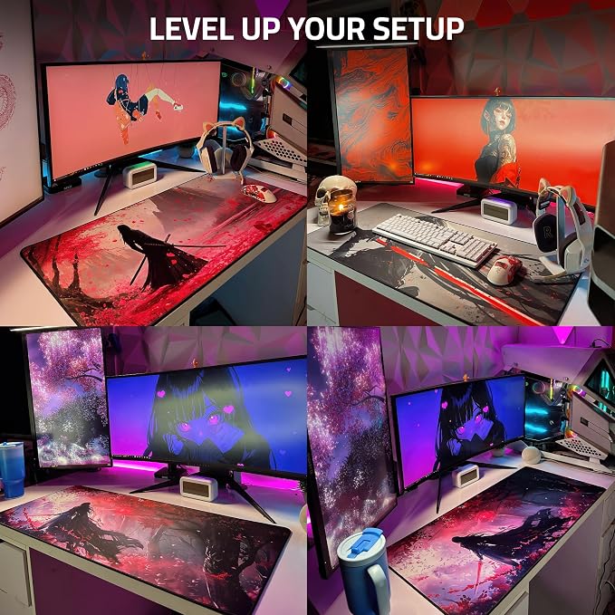 XXL Anime Gaming Mouse Pad 35.4 x 15.7 inch - Water-Resistant & Stitched Edges - Large XL Mousepad for Desk - Gamer Accessories Big Full Deskpad Mat Game Mousepads Deskmat