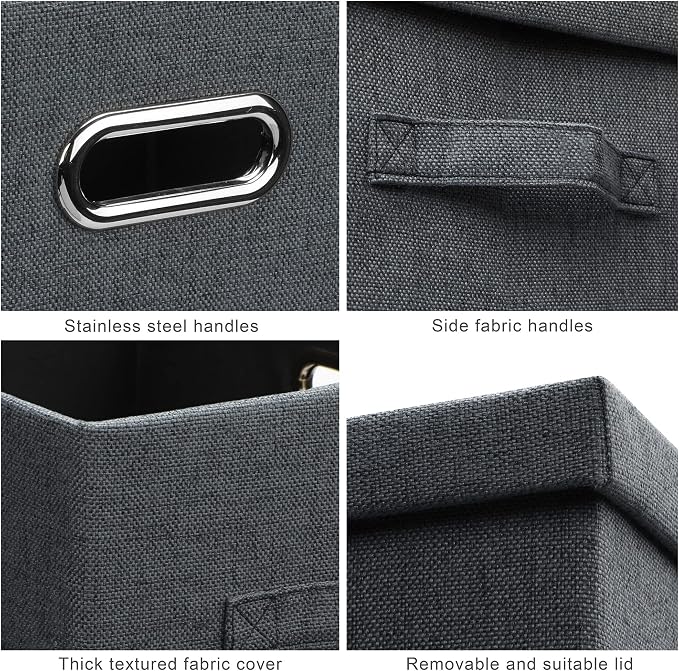 Graciadeco Medium 15" 21 Quart Collapsible Stackable Storage Bins with Lids, 3 Packs Dark Grey Foldable Fabric Closet Boxes Heavy-duty Linen Cube Baskets Container for Bedroom Office (15 x 11 x 8)