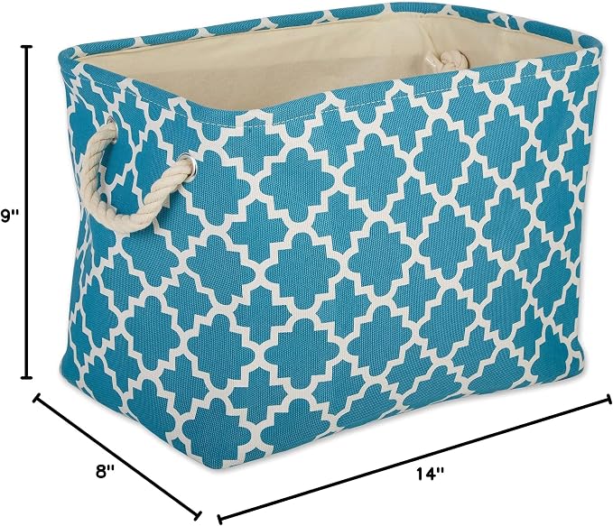DII Polyester Container with Handles, Lattice Storage Bin, Small, Storm Blue