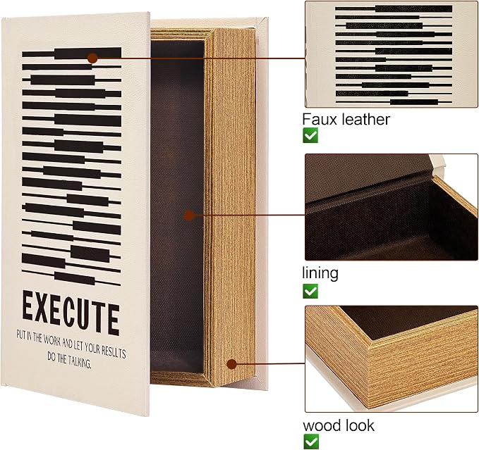 PACOLO Decorative Book Boxes, Faux Wood cover Storage for Hidden Jewelry, Money, and Cash (EXECUTE)