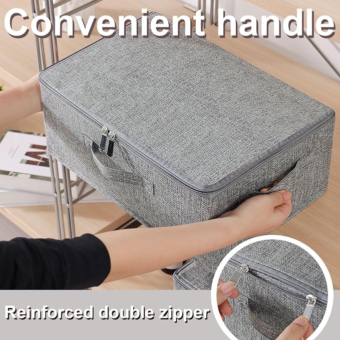 Underbed Storage Boxes with Zippers, Blanket Bags with Lid, Foldable Underbed Storage Bins, Home Basket Container for Organizing Clothes, Shoes, Pillows, 14.9x10.2x5.9Inches, Grey, 2 Pack