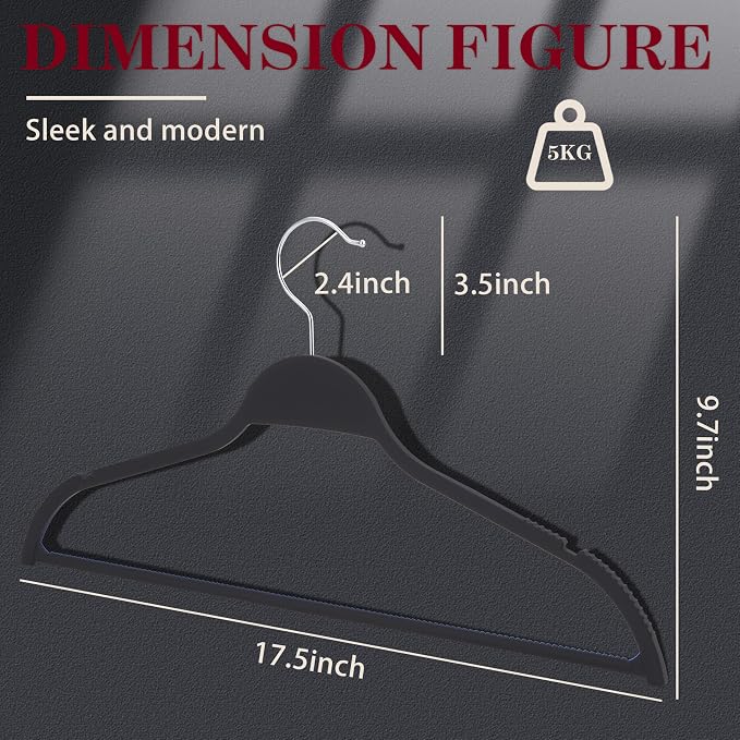 Black Plastic Thin Hangers for Clothes, Upgraded Rubberized Hangers Non Slip, Durable Slim Clothing Notches Hangers, 17.7 Inches Wide for Adults Clothes, 28 Packs