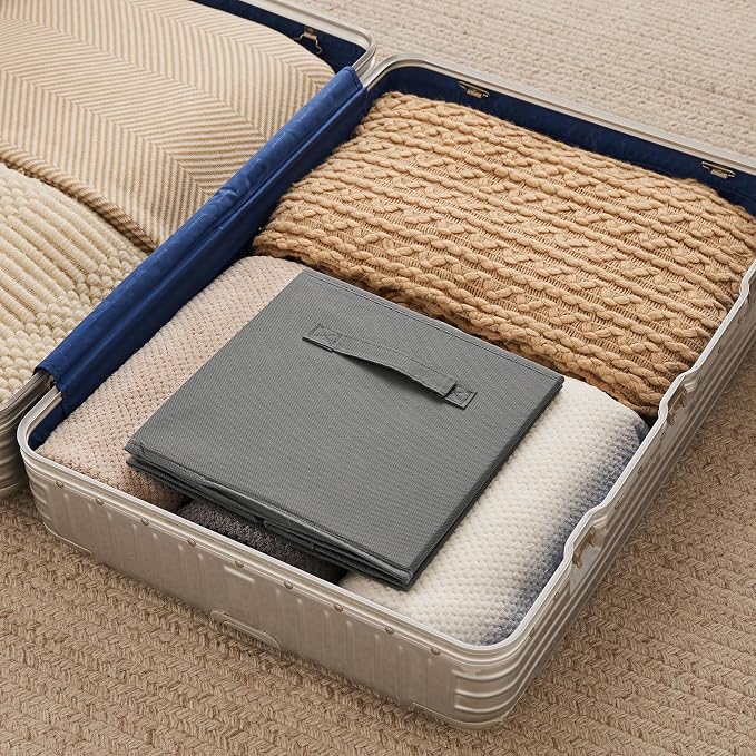 MAX Houser 6 Pack Foldable Fabric Storage Bins with Handles - Ideal for Closet Organization, Bedroom (Grey, 10.5"x10.5"x11")