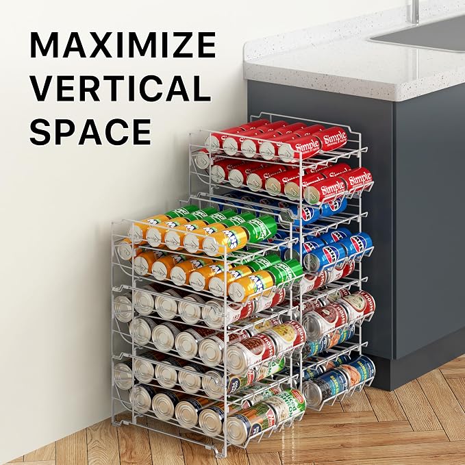 Simple Houseware Dual Row Front Loading Stackable Can Dispenser, White