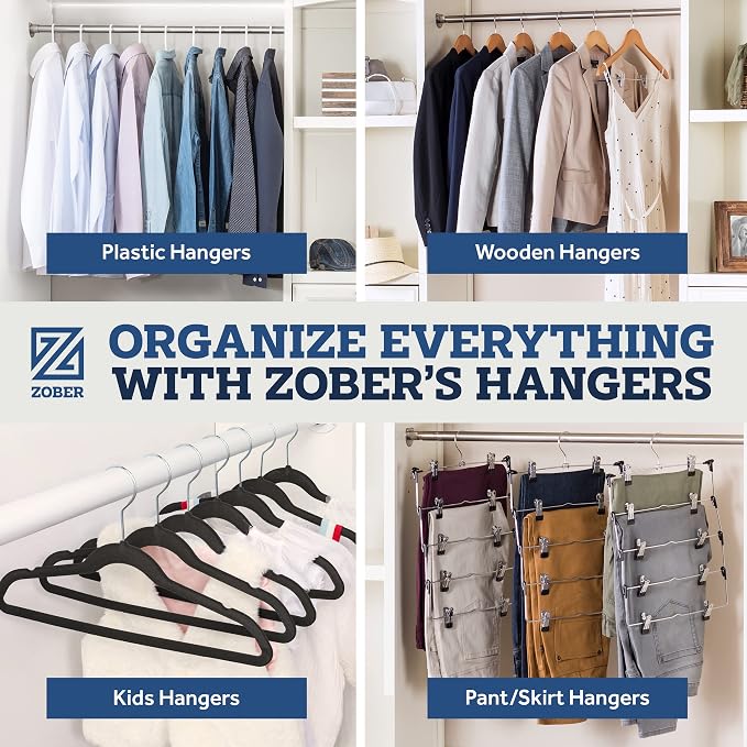 ZOBER Black Velvet Hangers 50 Pack - Clothes Hangers, Coat Hanger for Pants & Dress Clothes - Non Slip w/ 360 Degree Swivel, Holds up to 10 lbs - Strong Felt Hanger for Clothing