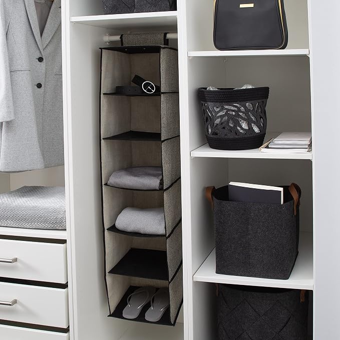 Simplify 6 Shelf Closet Organizer, Space Saver, Sweater and Clothing Shelves, in Black