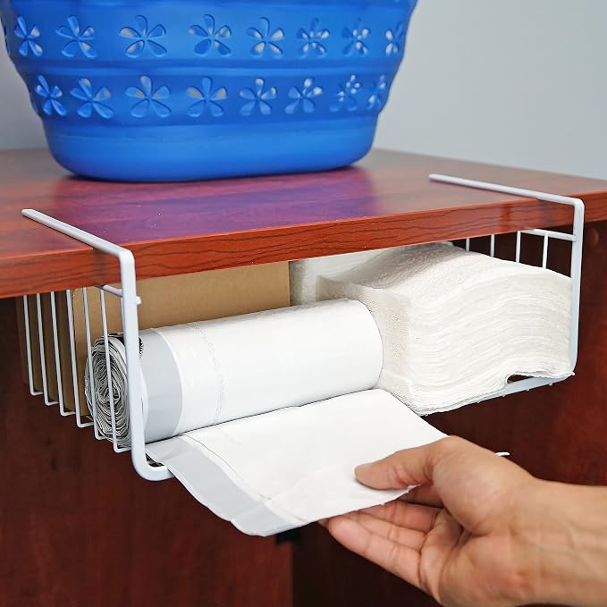 15-Inch Easy Install White Wire Under-Cabinet Hanging Basket Shelf Organizer – Storage Rack for Kitchen, Pantry, and Bathroom