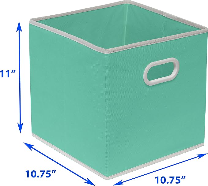 Simple Houseware Foldable Cube Storage Bins with Handles, 11-Inch, Turquoise, 6-Pack, Fabric Cubes Organizer for Closet or Shelves