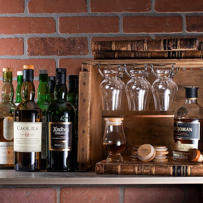 CairnCradle Whiskey Glass Rack - Under Cabinet Whisky Tasting Glasses Holder Storage Hanger Metal Organizer for Bar Kitchen (3 Across x 2 Deep, Polished Stainless)