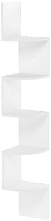 Furinno Rossi 5-Tier White Floating Corner Shelf for Wall, Corner Zigzag Shelf Wall Mounted, Radial Wall Mount Shelves, 