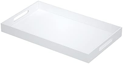 NIUBEE Acrylic Serving Tray 12x20 Inches -Spill Proof- White Decorative Tray Organiser for Ottoman Coffee Table Countert