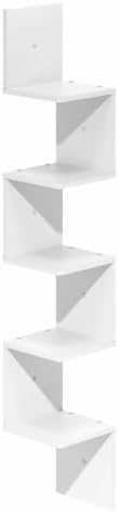 Furinno Rossi Corner Floating Shelves for Wall, 5-Tier Corner Square Wall Shelf, S-Shape Radial Floating Book Shelf, Eas