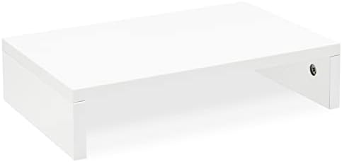 TEAMIX White Monitor Stand Riser for Desk, Small Computer/Laptop Stand Wood