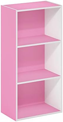 Furinno LUDER 3-Tier Book Shelf, Open Shelves Bookshelf, Pink/White