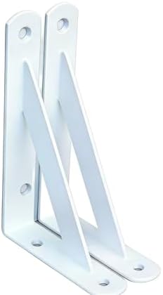 2 Pack L5 x H 3" White Heavy Duty Shelf Brackets with Screws Metal Shelf Brackets Shelf Support Angle Brackets for Shelv