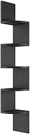 GREENDEW 5-Tier Wall Mount Radial Floating Corner Shelf, Wood Display Storage Shelves for Home Office Decor (Black)