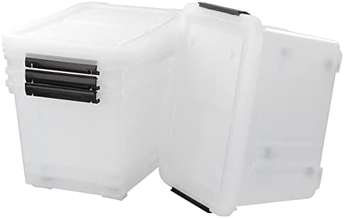 Bringer 4-Pack 30 L Clear Plastic Storage Box, Large Wheeled Storage Bin