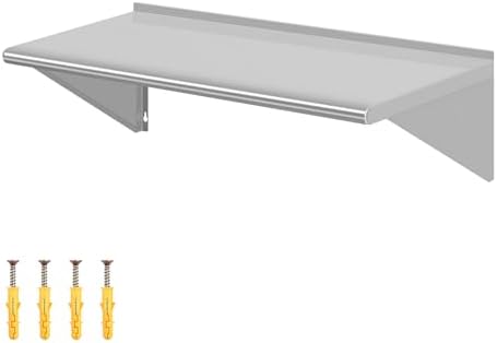 14" D x 36" W Stainless Steel Wall Mounted Shelves, Floating Shelving with Brackets, Commercial Shelf Perfect for Restau