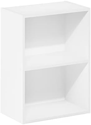 Furinno LUDER 2-Tier Book Shelf, Open Shelves Bookshelf, White