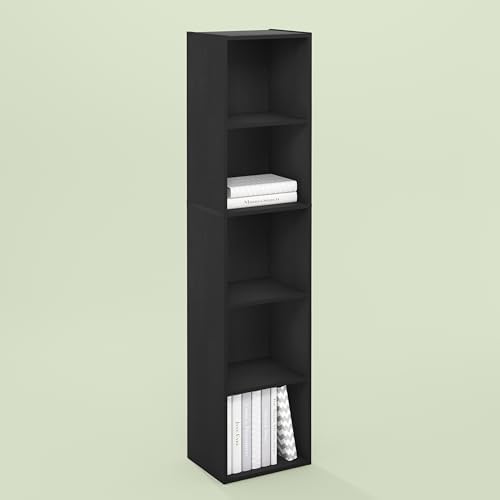 Hagen 5-Tier Open Shelf Bookcase, Bookshelf, for Living Room and Home Office, Black Oak