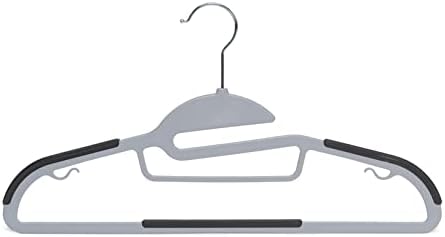 Amazon Basics Space Saving Non-Slip Rubber Coated Plastic Hangers with 360° Swivel Hook, Thin, Gray, Pack of 50