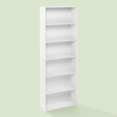 Frei 6-Tier Bookshelf, 71 Inch Tall Bookcase, for Living Room, Home Office, Study, White