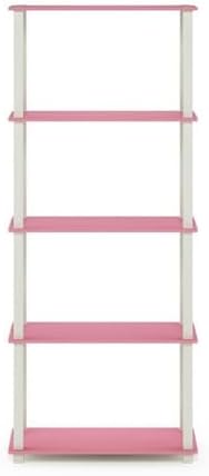 Furinno Turn-N-Tube 5-Tier Multipurpose Shelf / Display Rack / Storage Shelf / Bookshelf, Square Tubes, Pink/White
