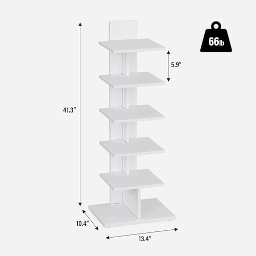 TUTOTAK Book Shelf, Narrow Spine Bookshelf, 6-Tier Bookcase for Small Space