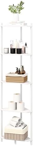 Corner Shelf Stand - 5 Tier Bamboo Small Corner Bookshelf for Office Kitchen Bedroom Plant Stand Living Room Decor Small