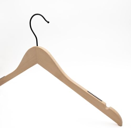 NAHANCO Wooden Shirt Hanger, 17" Raw Finish w/Black Hook (Pack of 100)