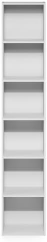 Furinno LUDER 6-Tier Narrow Book Shelf, Slim Bookshelf, White