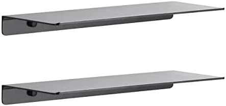 Modern Floating Shelf Wall Mounted Heavy Duty for Living Room Bedroom Bathroom, 16 Inch, Black, 2 Pack
