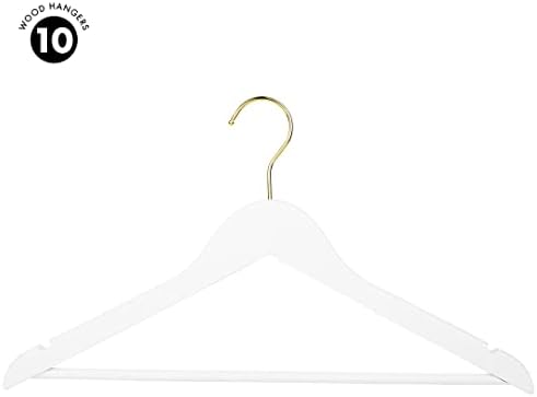 Andaz Press Bridal Hangers, Premium White Wooden Hangers for Wedding Dress, Bridesmaid Dresses, & Clothes, Heavy Duty Hanger with 360° Gold Swivel Hook and Smoothly Cut Notches, 10 Pack