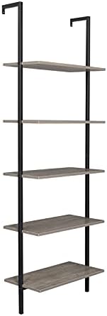 5 Tier Industrial Wall Mounted Bookshelf,Modern Ladder Bookcase Storage Organizer,Open Display Storage Rack,Plant Flower