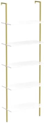 Wolawu Ladder Shelf 5 Tiers Wall Mounted Bookshelf 2-Piece White Marble Modern Bookshelf Open Tall Storage Bookcase Stan