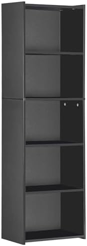 Nouva 5-Shelf Bookcase/Bookshelf - Modern Wood Book Case for Books, CDs, Movies, Bedroom & Living Room, Black