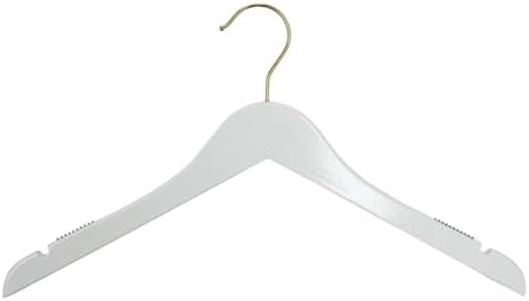 NAHANCO Wooden Shirt Hanger, 17" - High Gloss White with Gold Hook (Pack of 100)