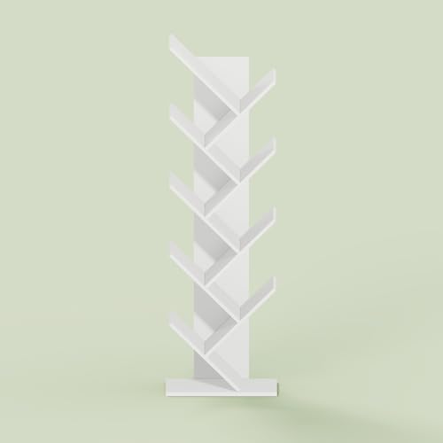 Ipoh Tree Book Shelf, 9-Tier Tree Bookcase, for Narrow Space, Books, CDs, Magazines, White