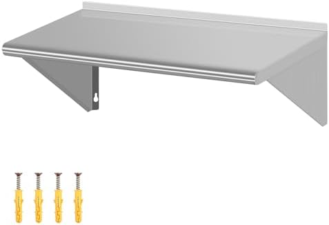 14" D x 24" W Stainless Steel Wall Mounted Shelves, Floating Shelving with Brackets, Commercial Shelf Perfect for Restau