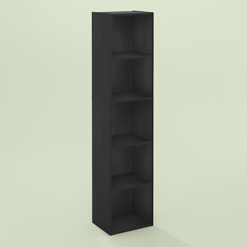Hagen 5-Tier Open Shelf Bookcase, Bookshelf, for Living Room and Home Office, Black Oak