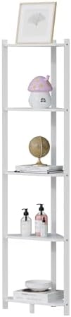 Wisuce Bamboo Tall Corner Shelf Stand, 5-Tier White Corner Bookshelf