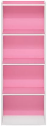 Furinno LUDER 4-Tier Book Shelf, Open Shelves Bookshelf, Pink/White